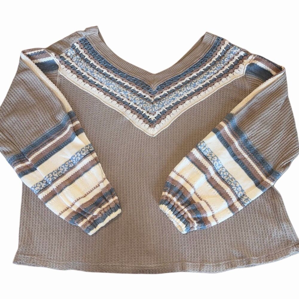 Free People Copenhagen Thermal Pebble Combo Size Lg Boho Balloon Sleeve Top